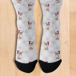 Calcetines Chihuahua Chi Dog en Santa Hat Grey