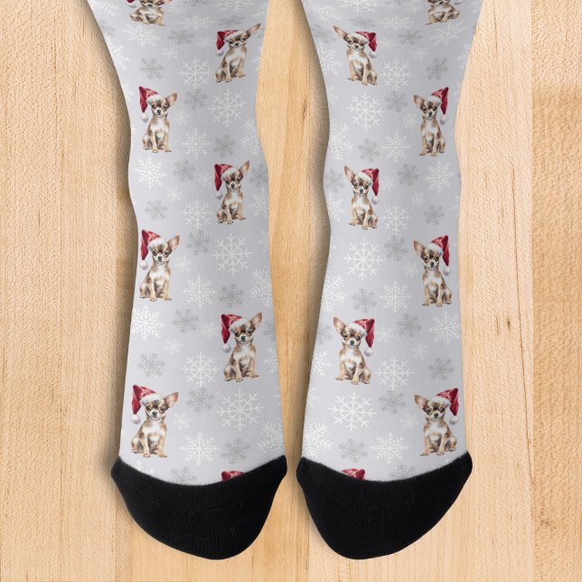 Calcetines Chihuahua Chi Dog en Santa Hat Grey (Subido por el creador)
