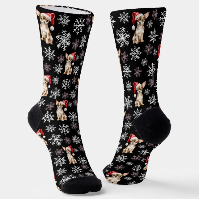 Calcetines Chihuahua Chi Dog, negro de Santa Hat (Angular)