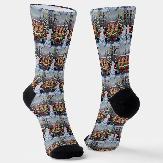Calcetines Chihuahua Christmas Red Truck Holiday (Angular)