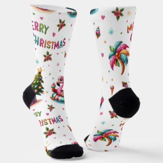 Calcetines Christmas Flamingo Socks, Tropical Chrismas Socks