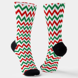 Calcetines Christmas Green and Red Chevron Print Socks
