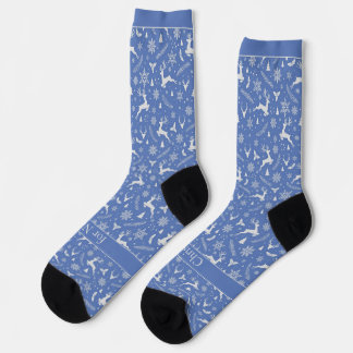 Calcetines Christmas Reindeer Pattern Blue with Text