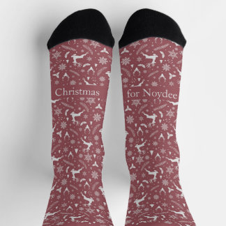 Calcetines Christmas Reindeer Pattern Red with Text