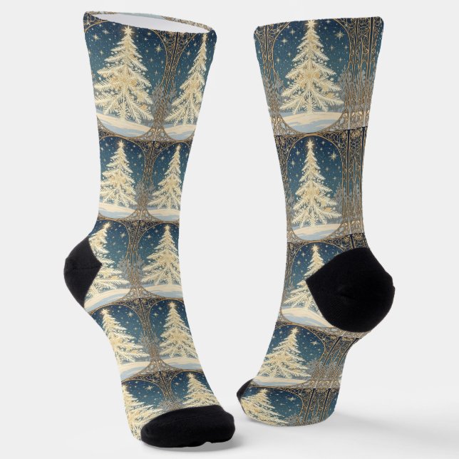 Calcetines Christmas Yule Tree Snowflake Branches Art Nouveau (Angular)