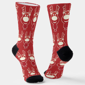 Calcetines Ciervo de dibujos animados patrón rojo