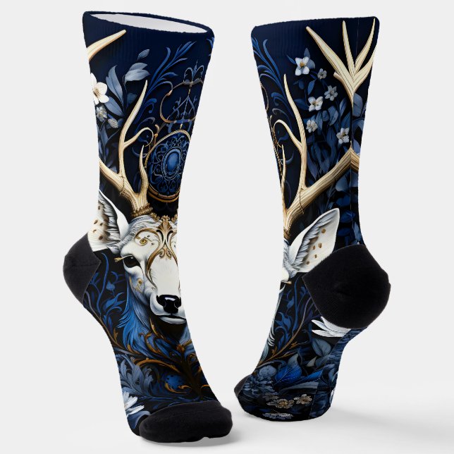 Calcetines Ciervo Floral Gótico Celestial de Medianoche (Angular)