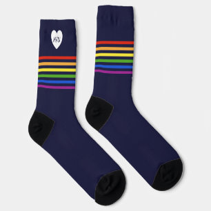 Calcetines Cinta de Arcoíris Monogramada Azul Marino