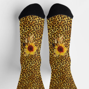 CALCETINES CINTA DE PIEL DE LEOPARDO IMPRESA Y SUFLOWERS