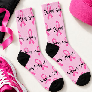 Calcetines Cinta Rosa de Guion Superviviente de Cáncer de Mam