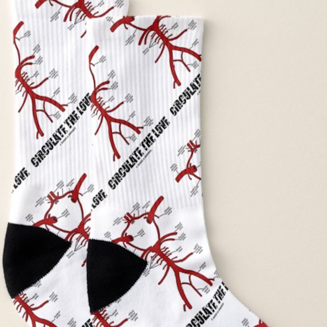 Calcetines Circular El Círculo De Amor De Willis Anatomy Advi (Pair of medical humor socks featuring Circle of Willis and the caption "Circulate The Love")