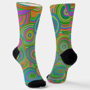 Calcetines Círculos abstractos de moda retro, verde y rojo-na