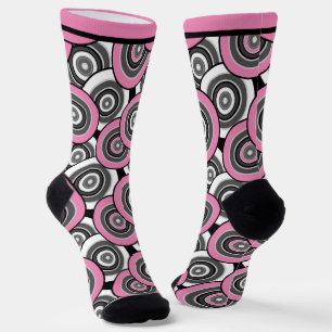 Calcetines Círculos y anillos patrón geométrico en blanco y n