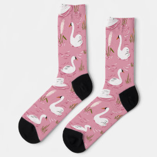 Calcetines Cisne Rosa Lindo Patrón Sin Costuras