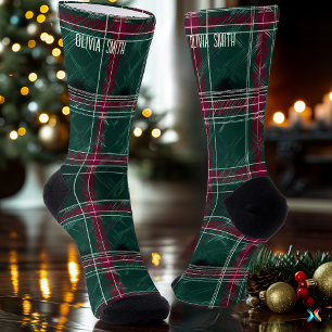 Calcetines Clásico Navidades verdes y rojos Personalizado