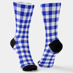 Calcetines Clásico Patrón de Cuadro de Gingham Azul Real Blan