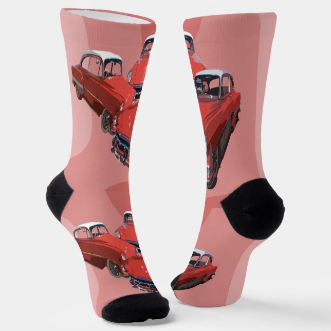 Calcetines Clásico Retro Rojo Vintage Clásico Coches, Calceti (Angular)