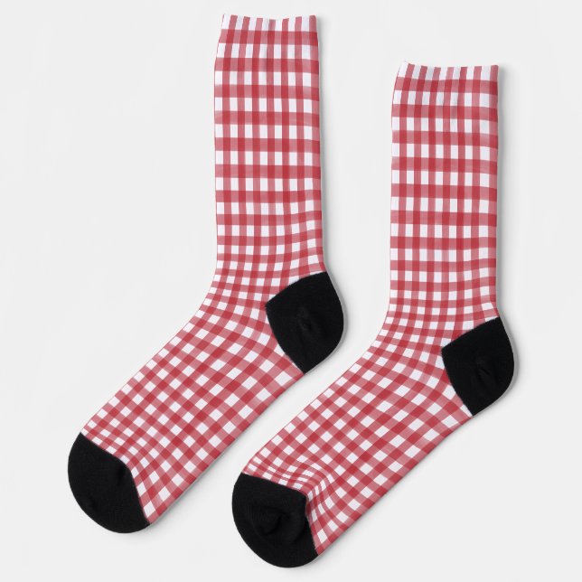 Calcetines Clásico Rojo y Blanco Gingham Plaid Pattered (Izquierda)