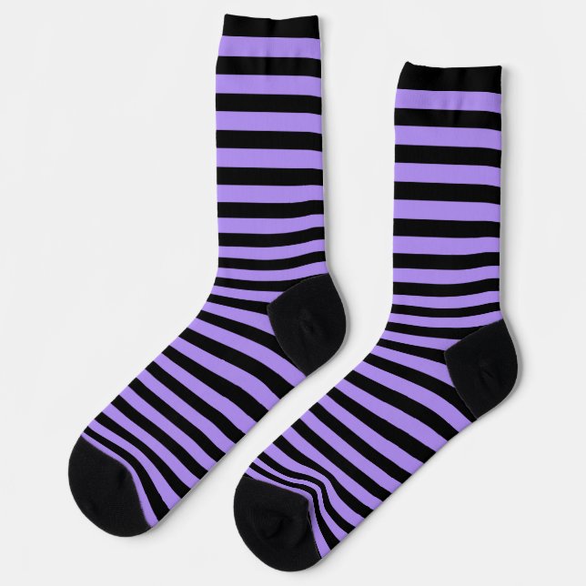 Calcetines clásicos de rayas negras y moradas (Izquierda)