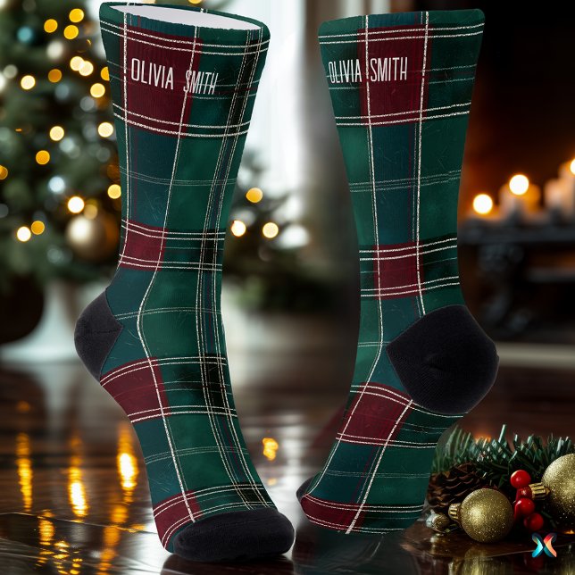 Calcetines Clásicos Navidades verdes y borgoñones tocan calce (Subido por el creador)