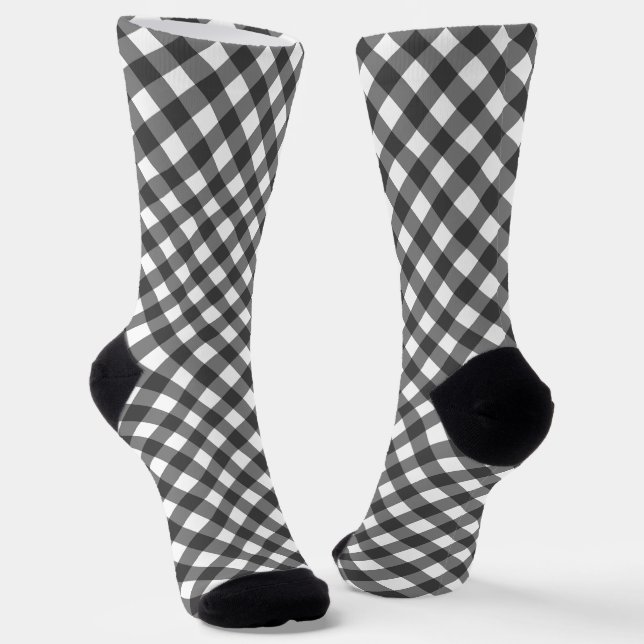 Calcetines Classic Black And White Diagonal Gingham Plaid (Angular)