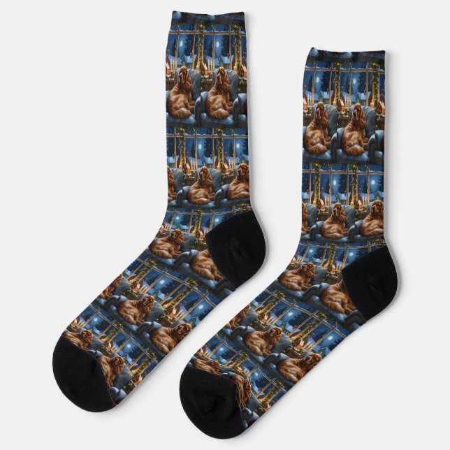 Calcetines Cocker Spaniel con Navidades Luces feriado (Izquierda)