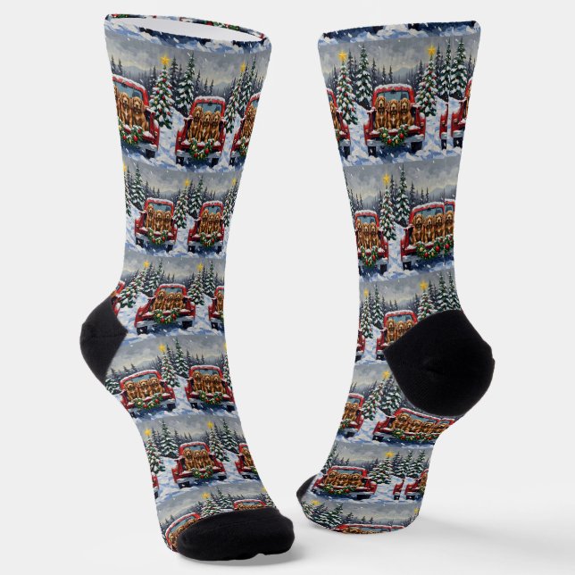 Calcetines Cocker Spaniel Navidad Camión Rojo Fiesta (Angular)