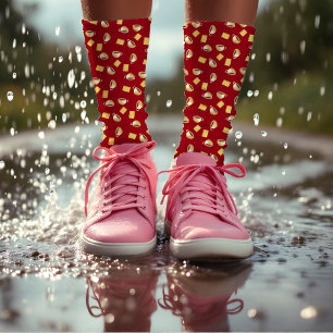 Calcetines Coffee Chocolate Biscuits Patrón Comida Marrón Roj