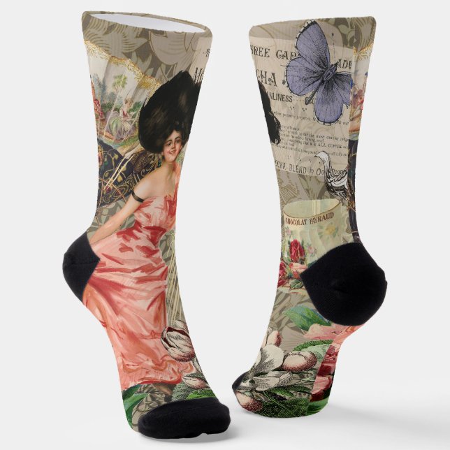Calcetines Coffee Lady Victorian Mujer Rosa Clásica (Angular)