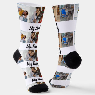 Calcetines Colage de 4 Fotos Personalizado Mi Familia Script