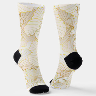 Calcetines Colección elegante de línea floral blanca dorada