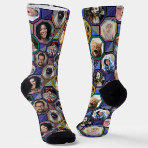 Calcetines Collage de fotos Familiar Fácil Oscuro Aspecto 12