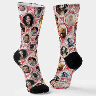 Calcetines Collage de fotos Familiar Fácil Red Quilt Look 12