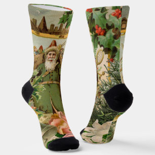 Calcetines Collage Navideño de Santa Verde del Viejo Mundo An