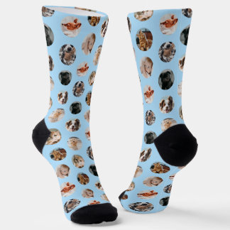 Calcetines Collage personalizado Cute 8-Photo Mascota | Azul 