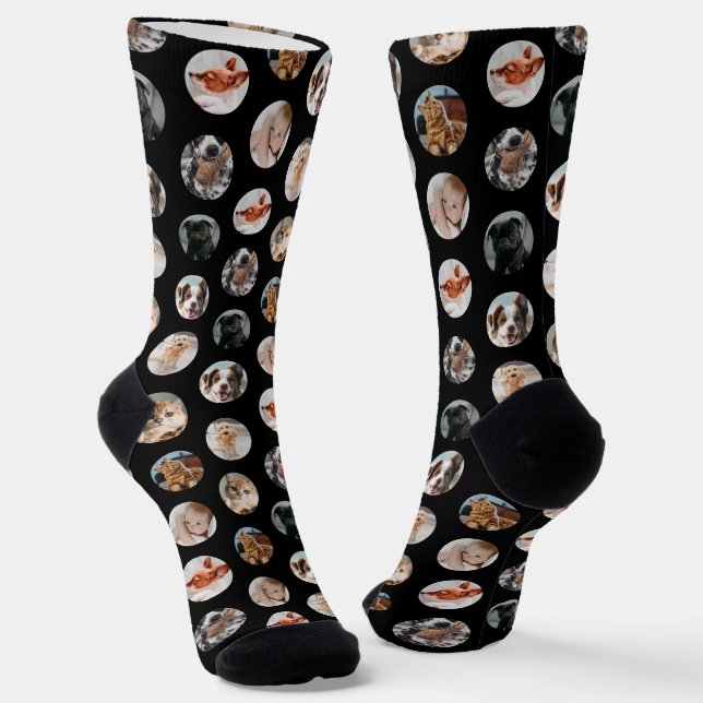 Calcetines Collage personalizado Cute 8-Photo Mascota | Negro (Angular)