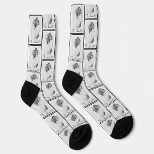 Calcetines Collie Barbudo Dibujo Negro Beardie Arte de Perro 