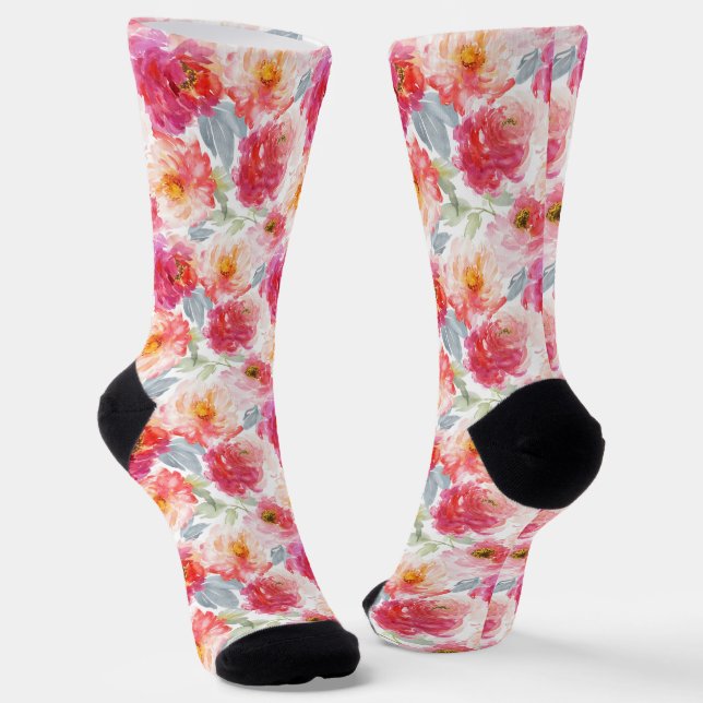 Calcetines Color de agua rosa Peony Flower Pattern (Angular)