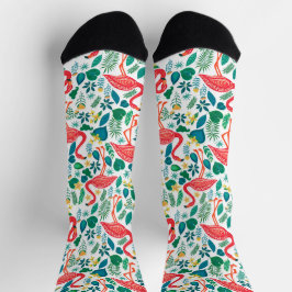 Calcetines Colorful flamingos tropical flowers pattern