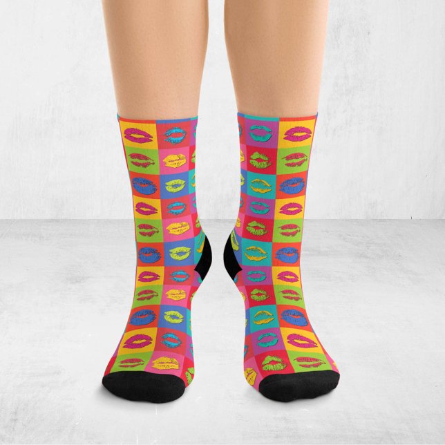 Calcetines Colorful Pop Art Kissing Lips XOXO (Subido por el creador)