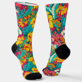 Calcetines Colorful Tropical Flowers Pattern