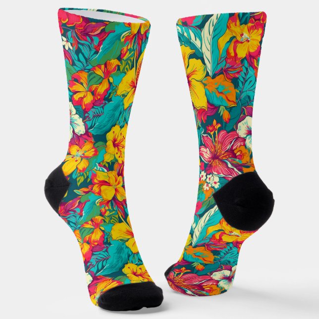 Calcetines Colorful Tropical Flowers Pattern (Angular)