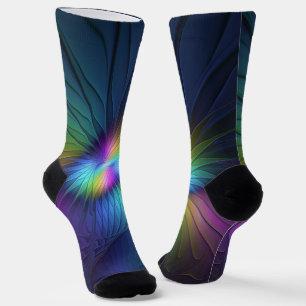 Calcetines Colorido Con Azul Moderno Resumen Arte Fractal