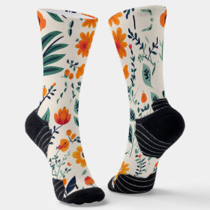Calcetines coloridos con un patrón floral de naran
