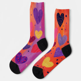 Calcetines Coloridos corazones verticales con puntos y rayas