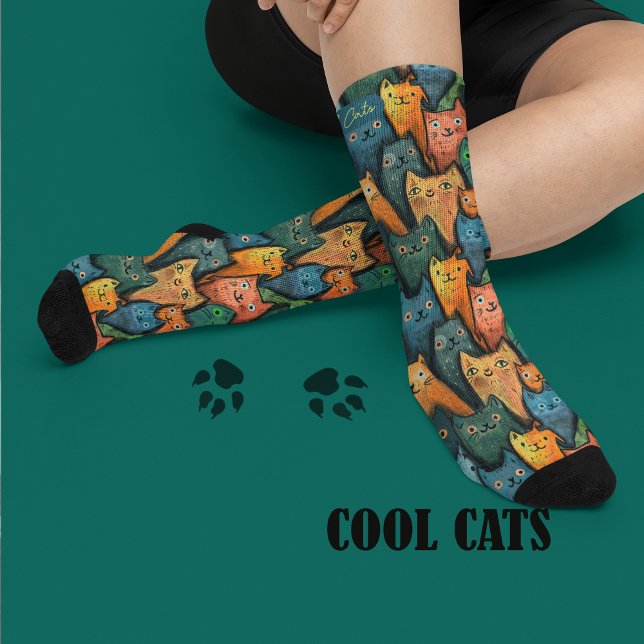 Calcetines Colorosa acuarela de los gatos de Guay (Cool Cats Colorful Watercolor Socks)