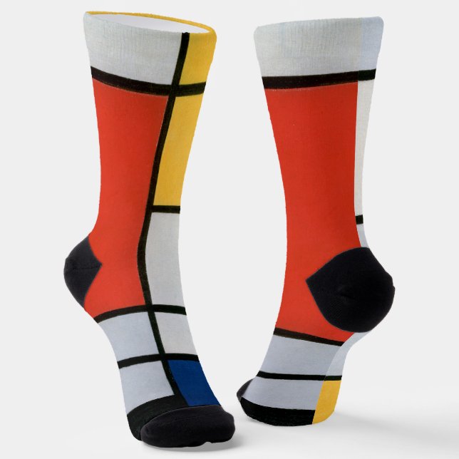 Calcetines Composición de Mondrian Rojo, Amarillo, Azul, Negr (Angular)