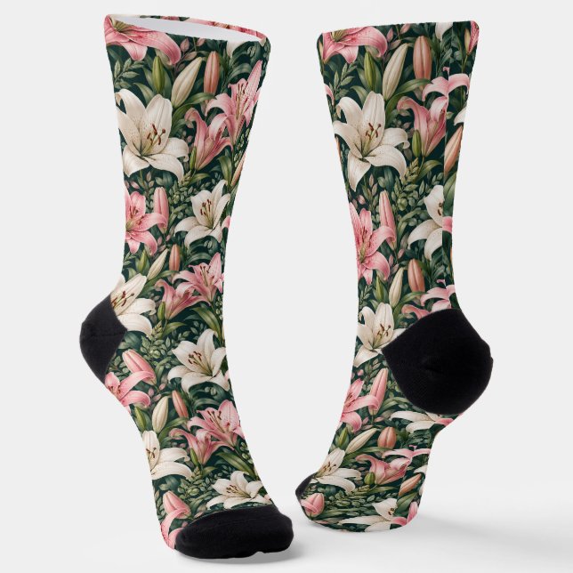 Calcetines Composición elegante de lirio y follaje (Angular)