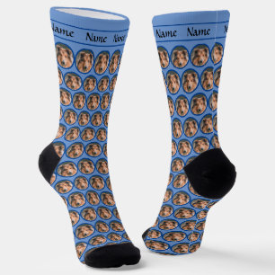 Calcetines con cara de perro y nombre en azul