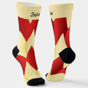 Calcetines con diseño Art Déco rojo y amarillo